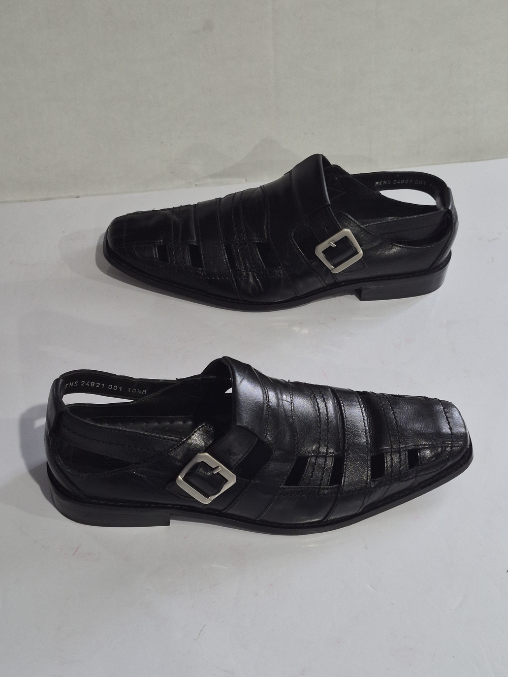 Men's Black Leather Buckle Dress Sandals